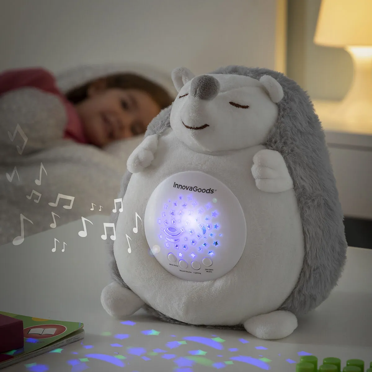 Plyšový ježek s bílým šumem a reflektorem proti strachu Spikey InnovaGoods